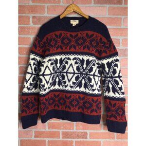 American Eagle Vintage Men Lambs Wool Knitted Sweater Crew Neck Large Fair Isle